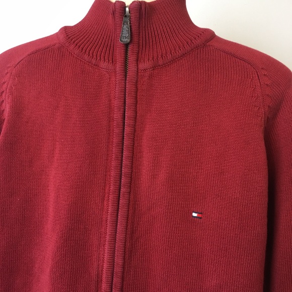 Tommy Hilfiger Burgundy Fill Zip Knit Sweater - Picture 3 of 8
